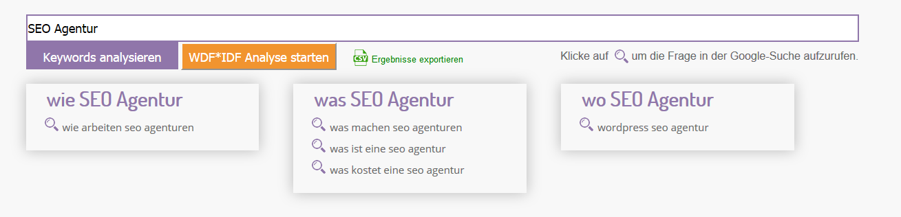 W-Fragen SEO Agentur Beispiel